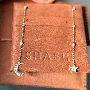 Shashi Luna Drop Earrings Gold Crystal Star Moon NWT